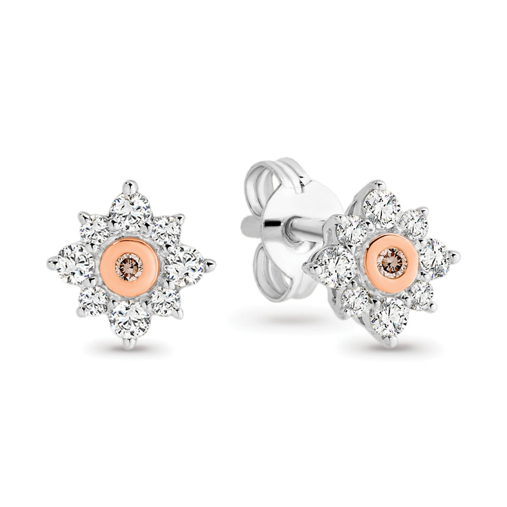 9k White and Rose Gold Pink Caviar Argyle Pink Diamond Earrings.