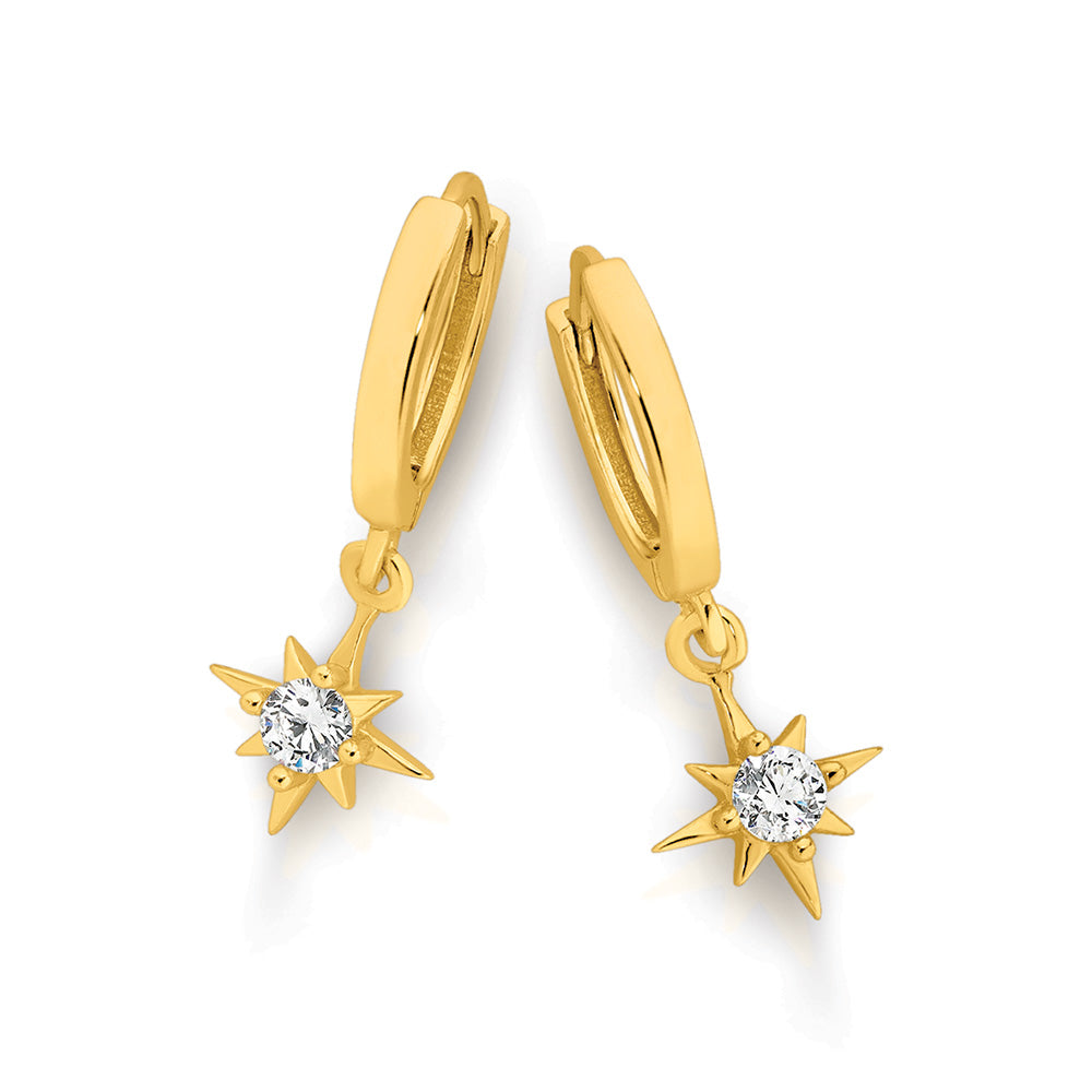 Sterling Silver Gold Plated CZ Star Charm Earrings