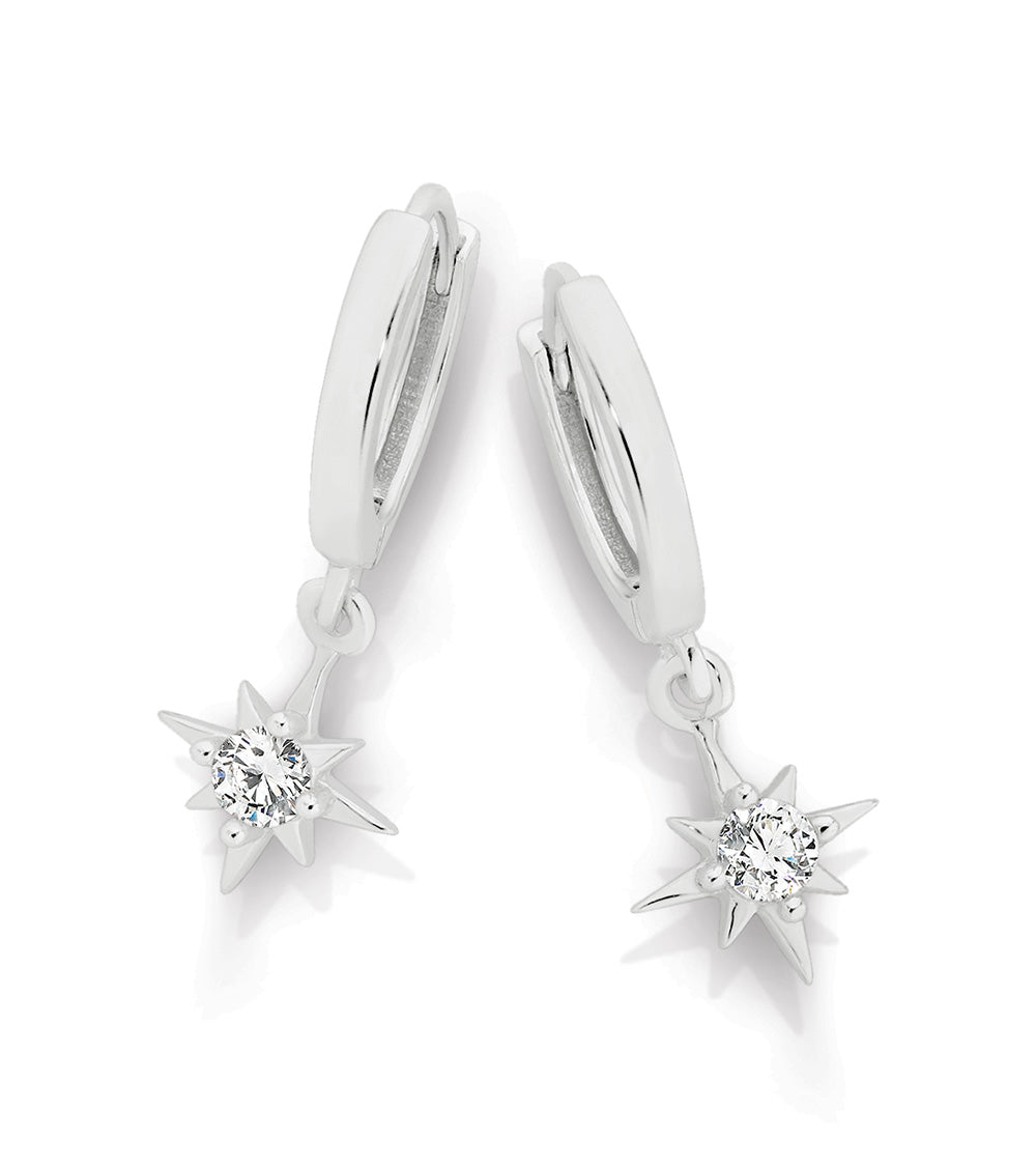 Sterling Silver CZ Star Charm Earrings