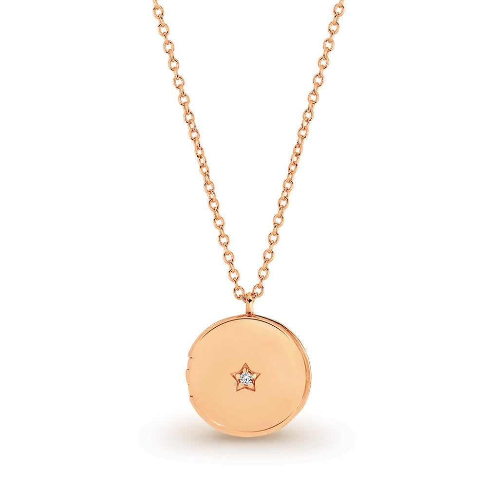 Sterling Silver Rose Gold Plated Locket with CZ. 45 + 5cm
