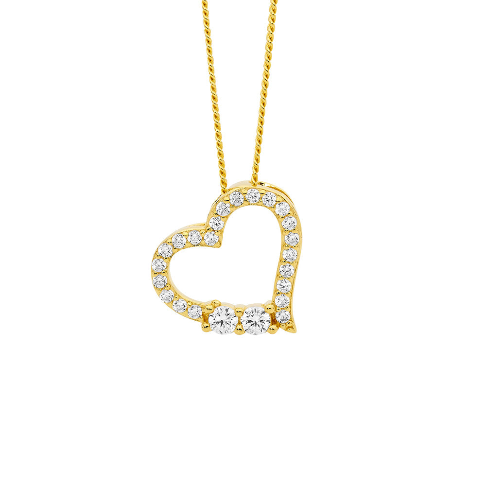 Sterling Silver Gold Plated CZ Open Heart Pendant