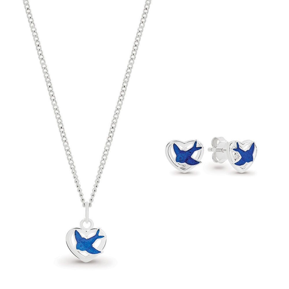 Sterling Silver 'Blue Bird' Pendant and Stud Earring Set.